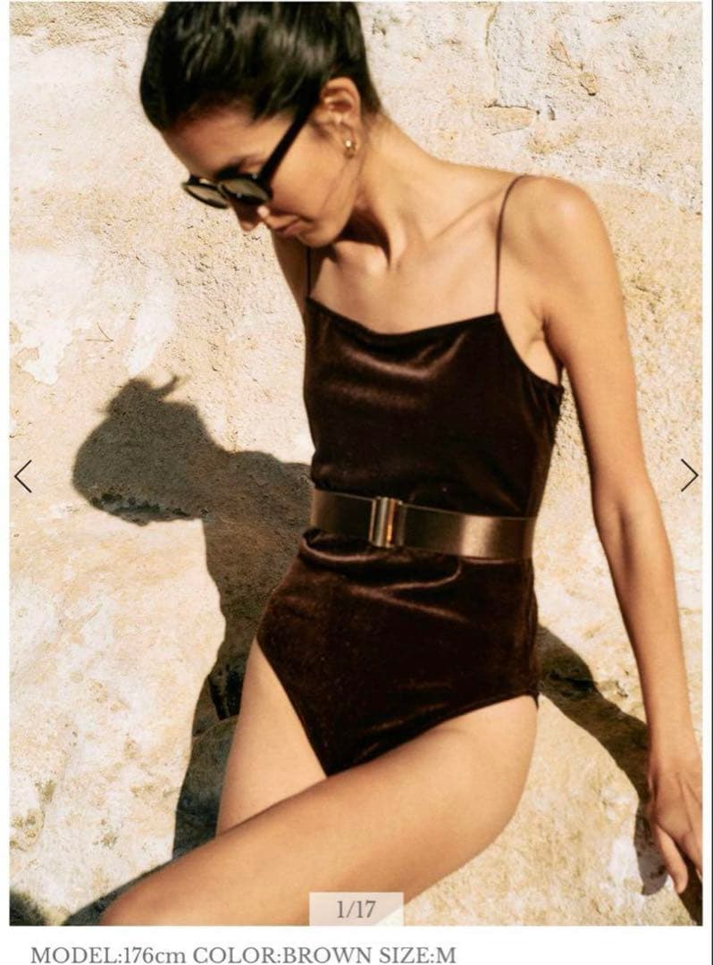 anuans アニュアンス　ベルテッドワンピーススイムウェア　Sサイズ　ブラウン