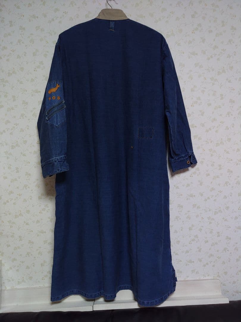 45R麦サテン×チノのヨットマンドレス（インディゴ加工）デニムロングワンピース