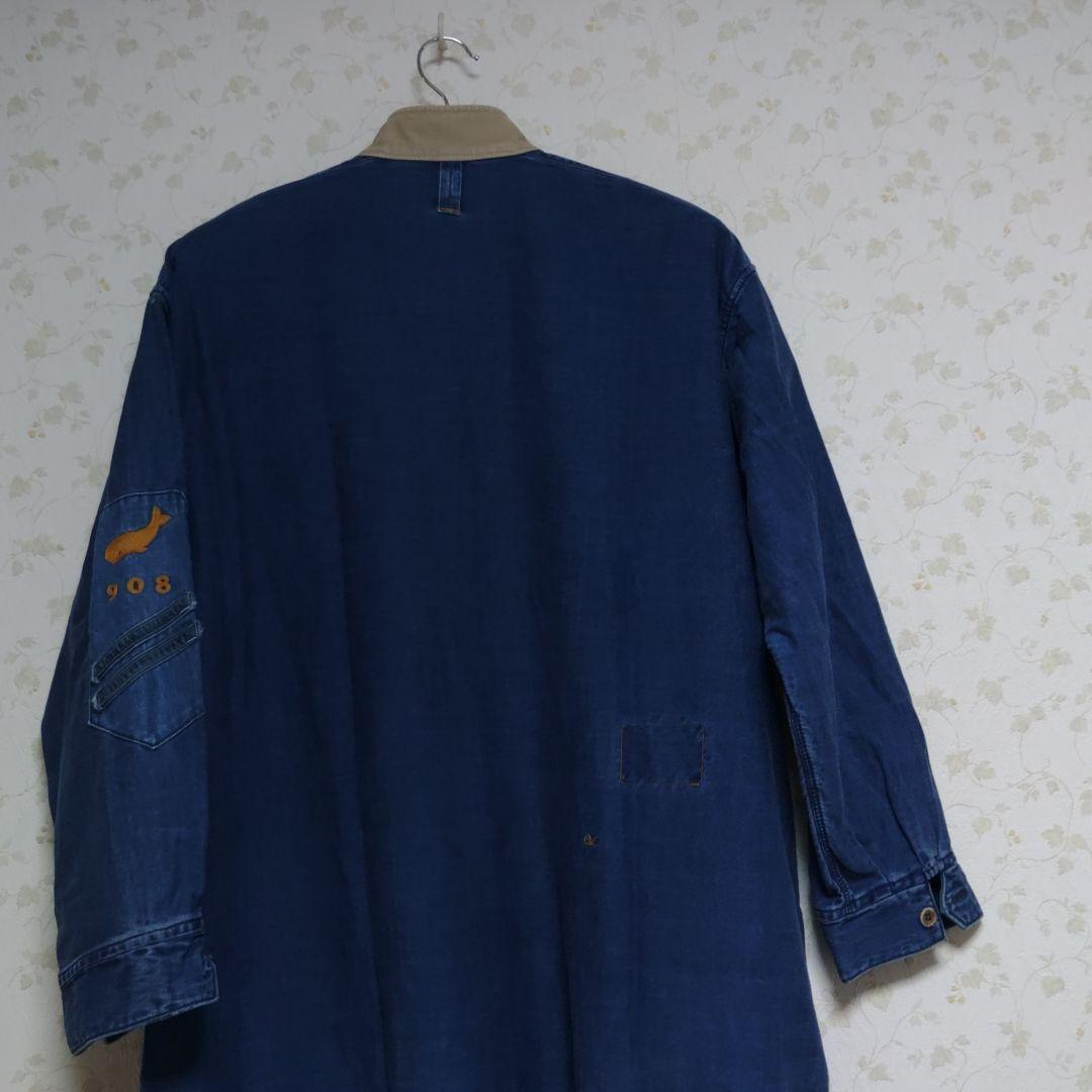 45R麦サテン×チノのヨットマンドレス（インディゴ加工）デニムロングワンピース