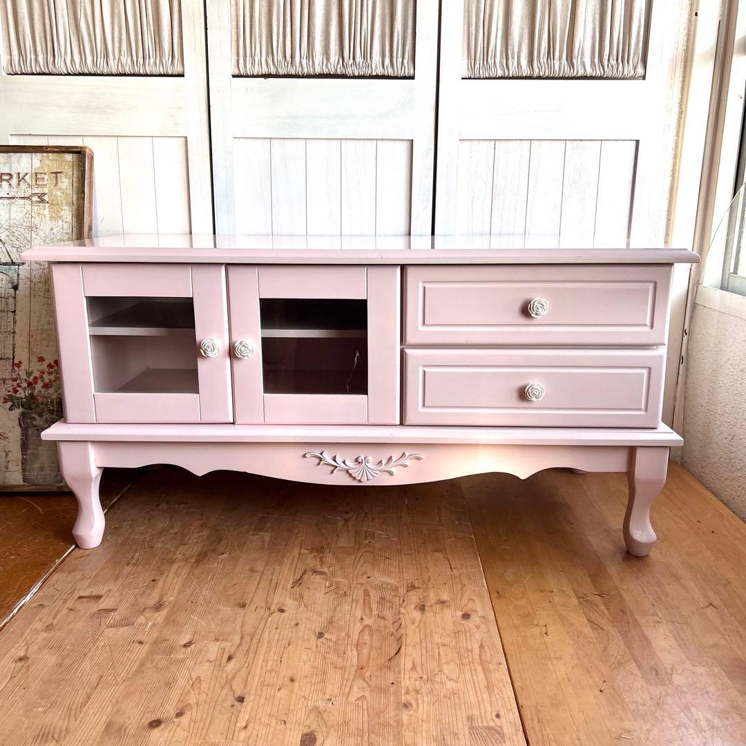 ピンクのテレビボード　フェミニン プリンセス系 幅90cm ロココ調　テレビ台
