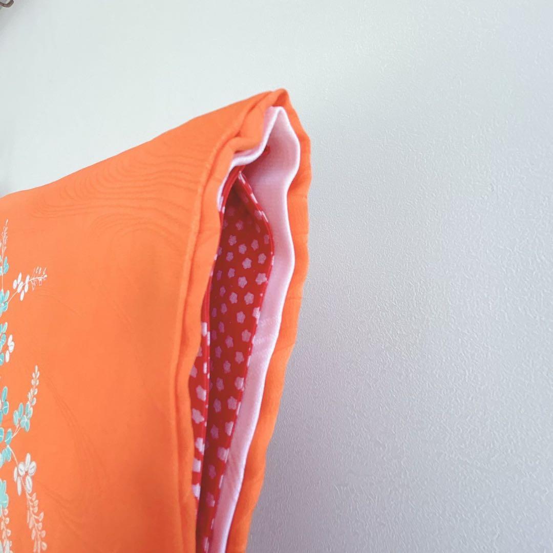 フルセット 七五三 7歳女の子 きもの　オレンジ色　牡丹　小物セット