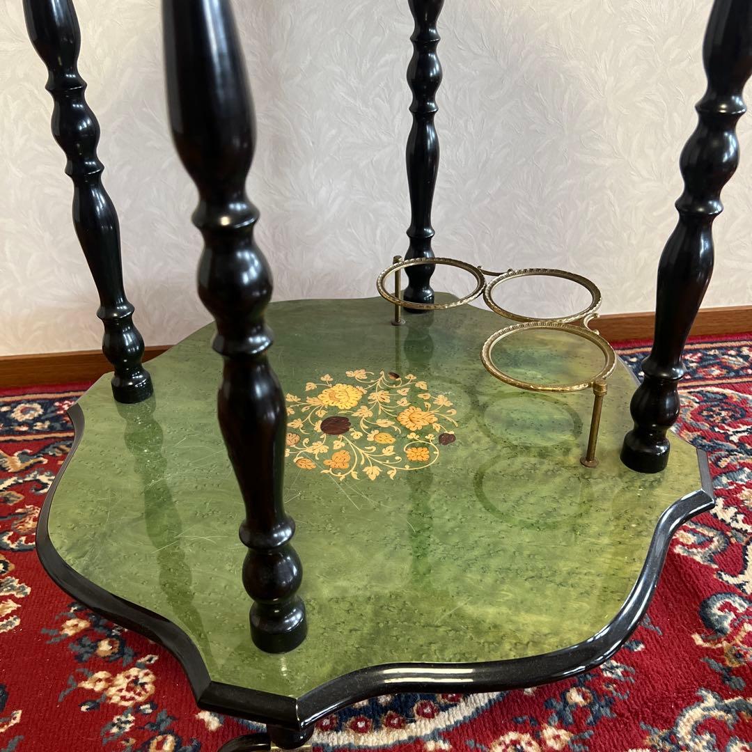 イタリア製　象嵌アンティーク家具　キッチンワゴン　サイドワゴン　キャスターワゴン