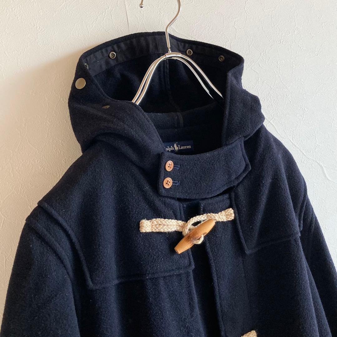 ビンテージ ラルフローレン ウール メルトン ロング ダッフルコート ネイビー