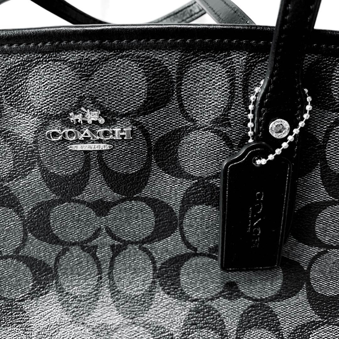 極美品⭐️ほぼ未使用品【❤️COACH♡コーチ】PVCシグネチャー黒トートバッグ