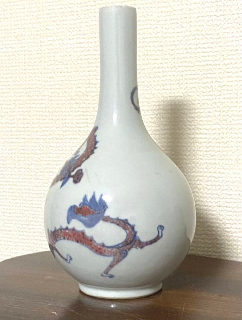 青康熙 青花釉里紅胆瓶 双龍手絵 希少品