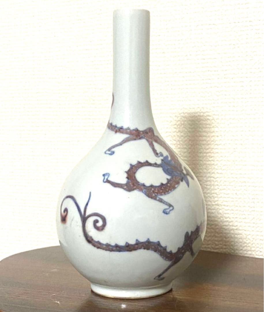 青康熙 青花釉里紅胆瓶 双龍手絵 希少品