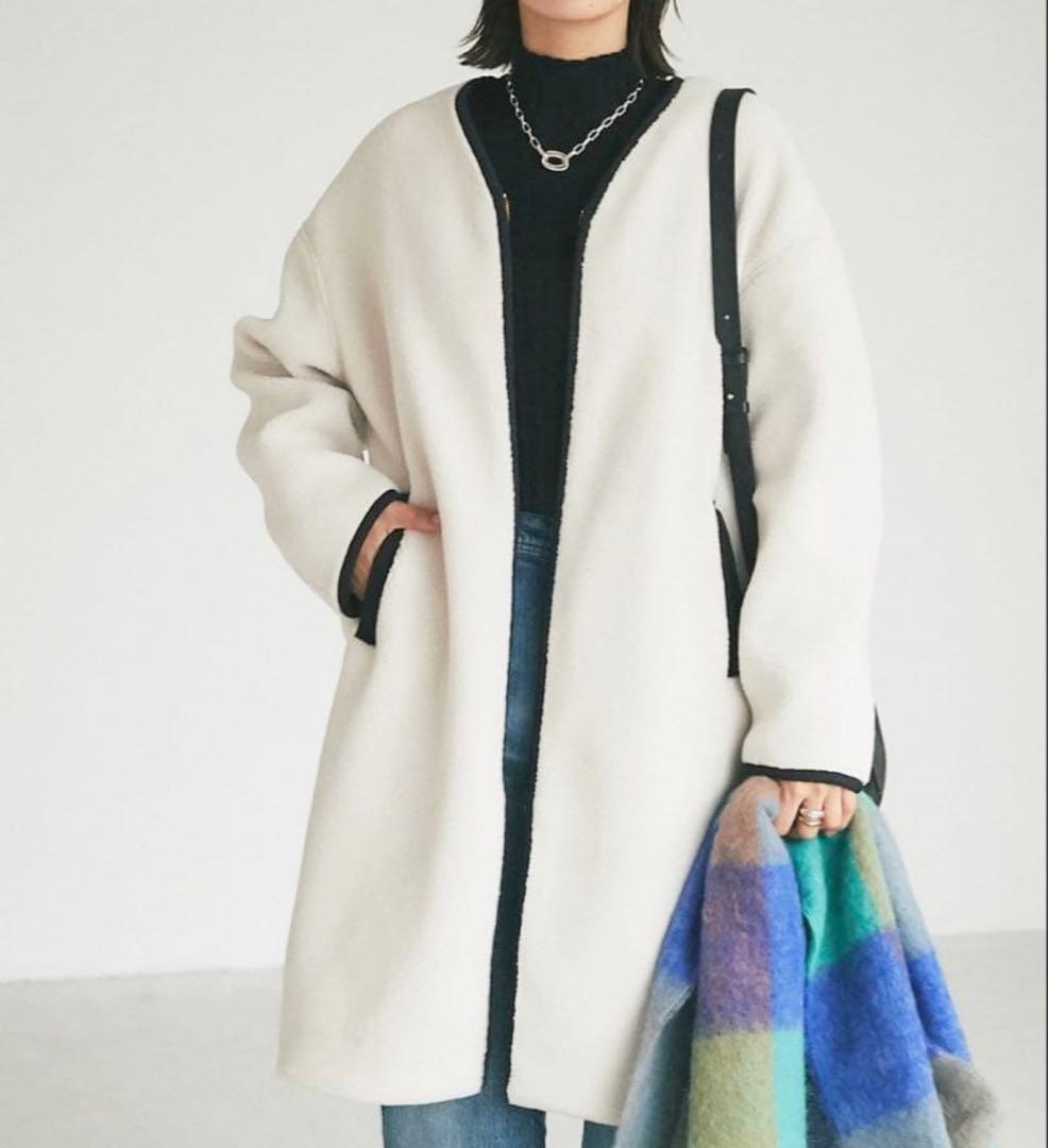 【早い者勝ち！】リヴドロワ　ノーカラーボアコート　オフホワイト