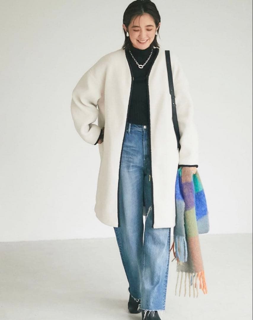 【早い者勝ち！】リヴドロワ　ノーカラーボアコート　オフホワイト