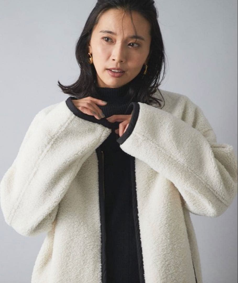 【早い者勝ち！】リヴドロワ　ノーカラーボアコート　オフホワイト