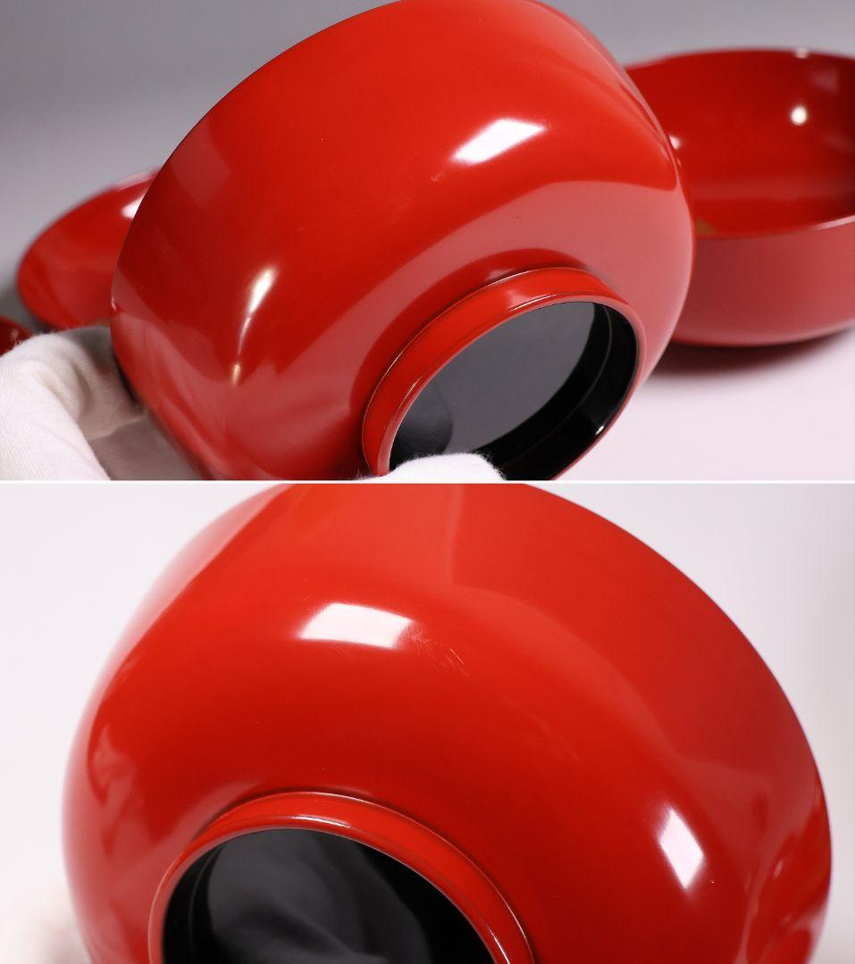 【CM360】輪島塗 宝尽くし金蒔絵 朱塗椀 二客 小槌 軍配 霊芝 木製漆器