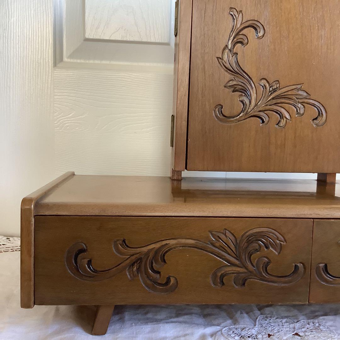 昭和レトロ　 引き出し付き三面鏡　卓上小型鏡台　姫鏡台