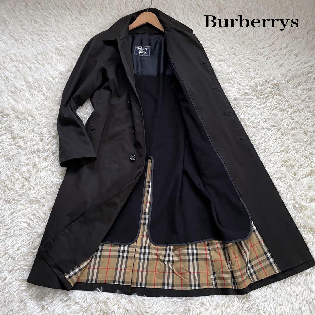 Burberrys ウールライナー付ブラックステンカラーロングコートノバチェック
