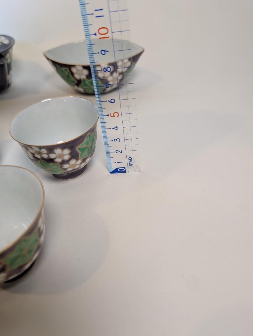 平安　清水焼　清川吉兆作　紫雲錦　宝瓶・湯冷し・煎茶椀5客 箱入り 煎茶道具