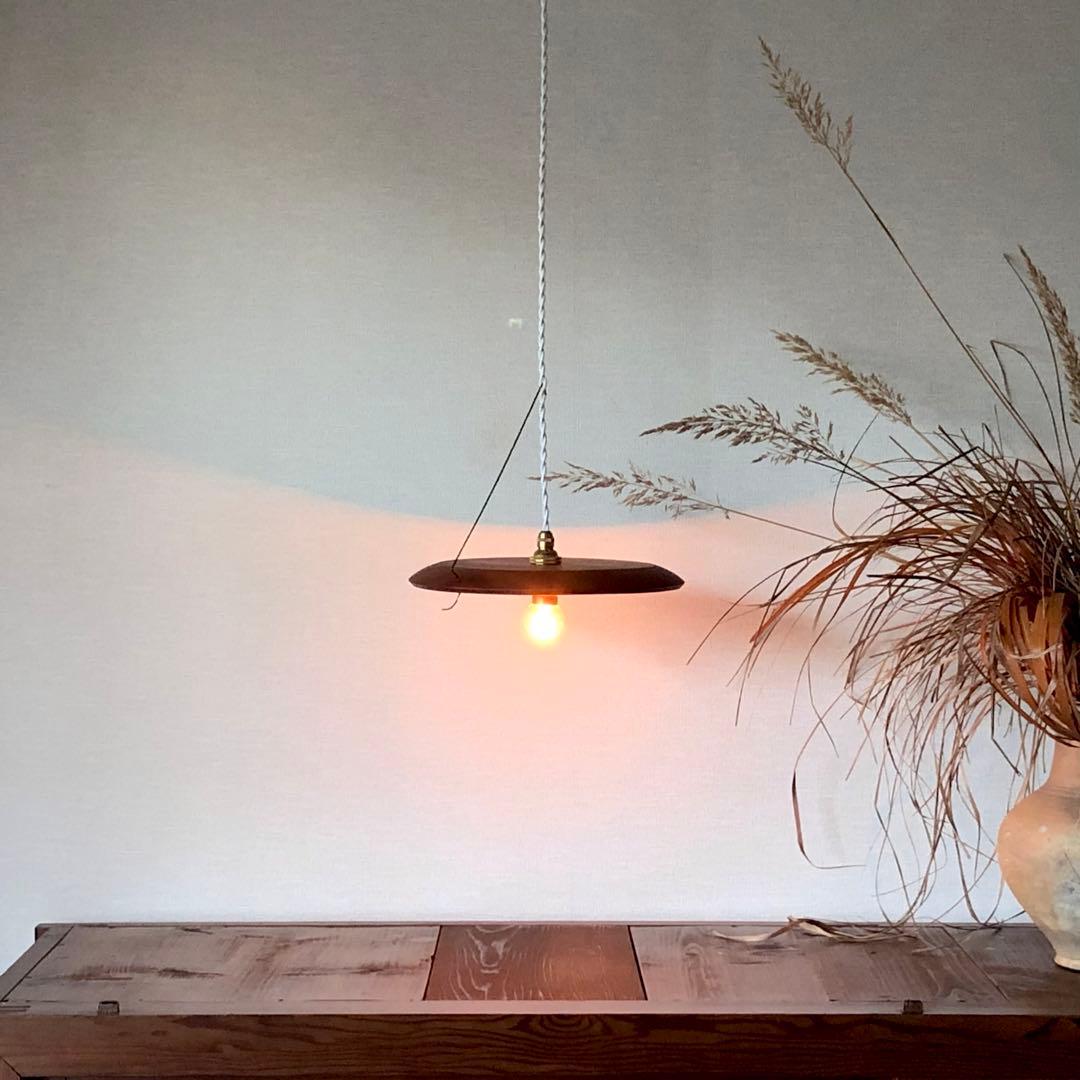【SALE!】フック付大きなペンダントライト 木製ランプシェード 真鍮 天井照明