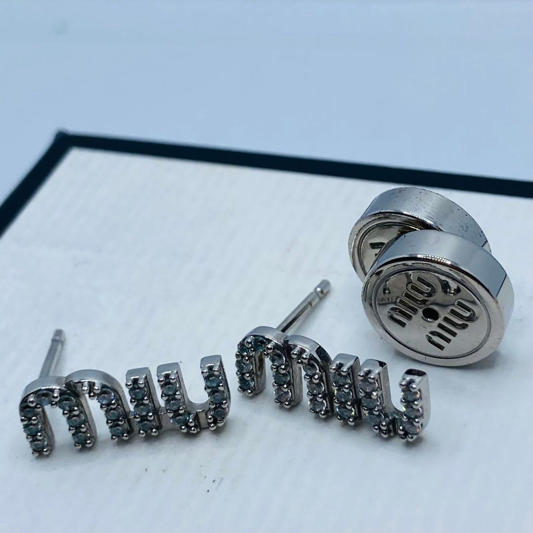 極美品✨ miumiu ミュウミュウ ピアス 両耳 ストーン シルバー