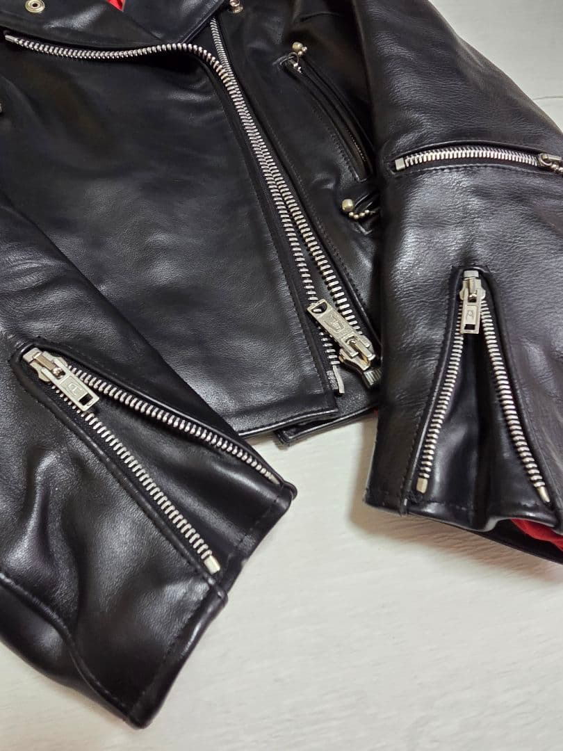 666 Triple Six ブラック レザー ライダースジャケット