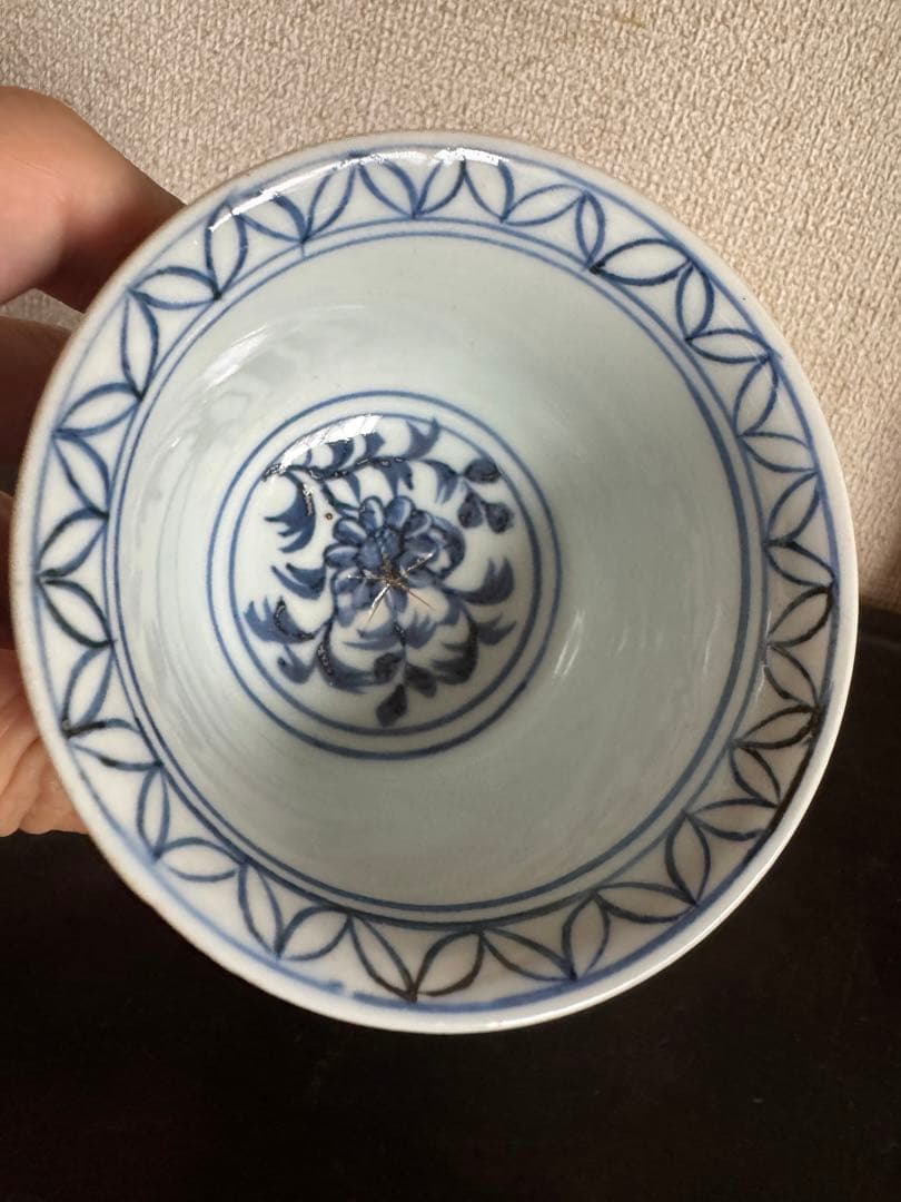 中国骨董　元朝　染付馬上杯　鳳凰瑞雲文(N-22)