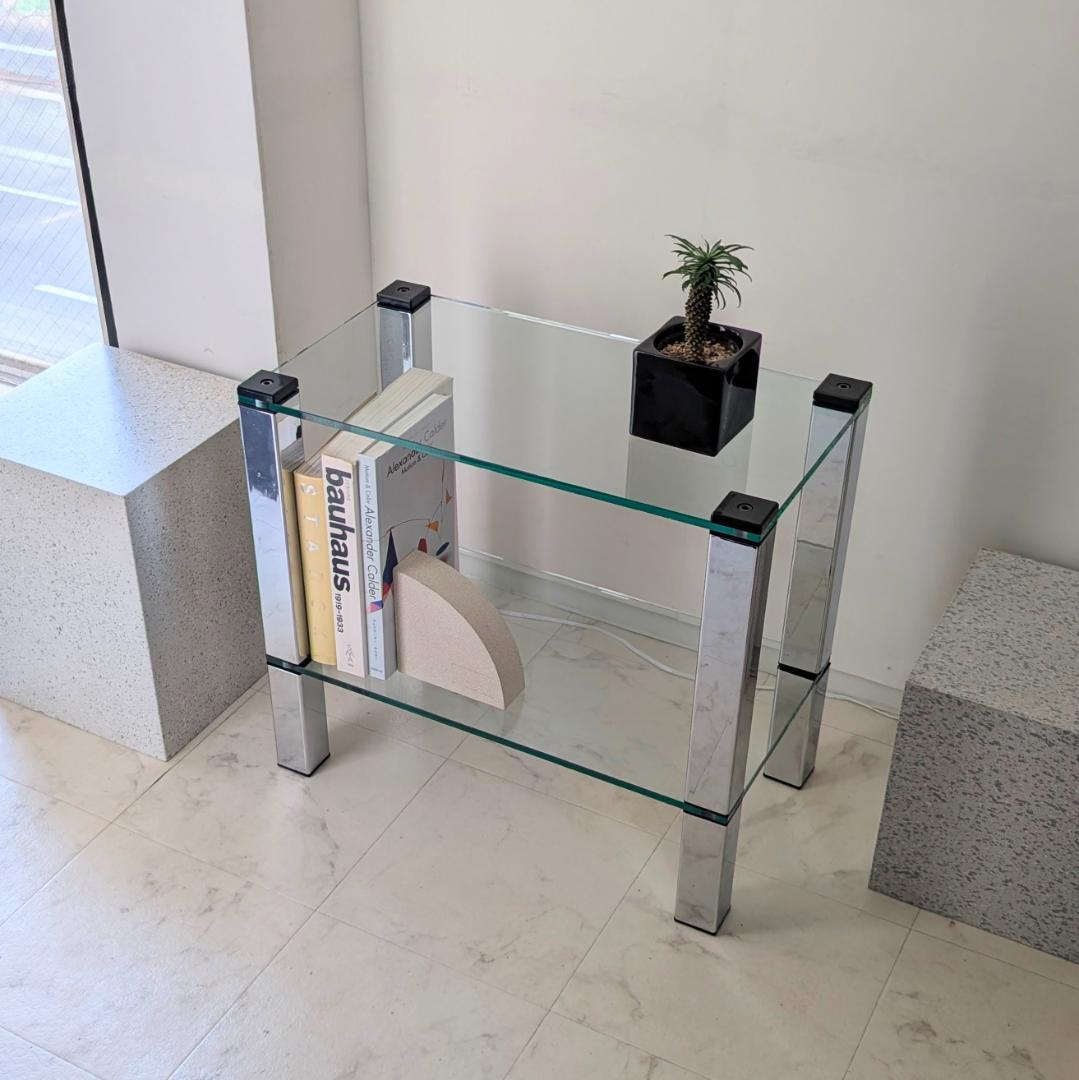 90s ヴィンテージ ガラス シェルフ スタイリッシュ モダン