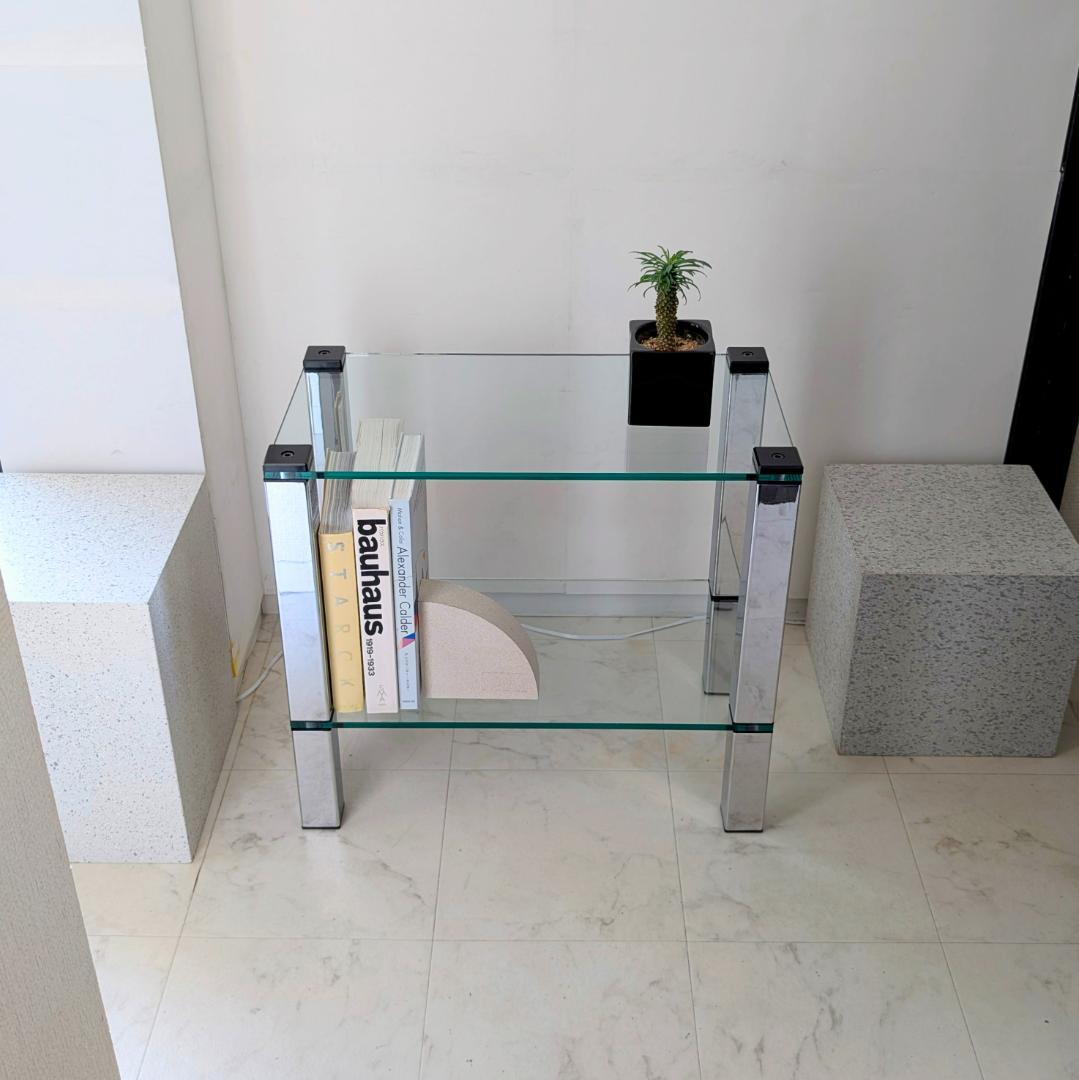 90s ヴィンテージ ガラス シェルフ スタイリッシュ モダン