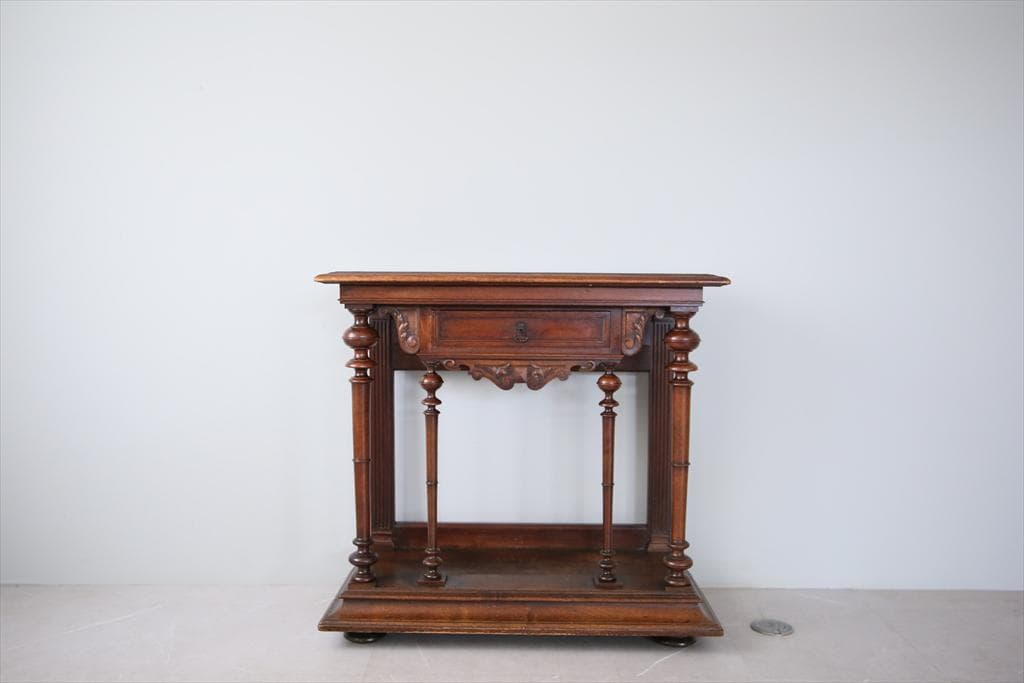 フランスアンティーク木製ホールテーブル机/花台/カウンターデスク飾り棚(90-8