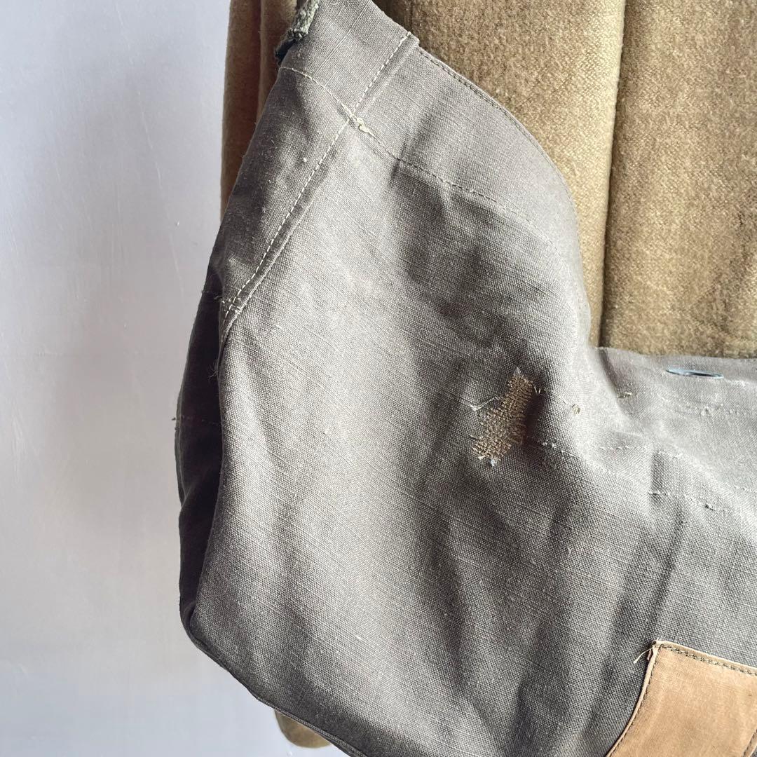 【希少】ビンテージニュースペーパーバッグ　フランス軍　リネン　ミリタリー