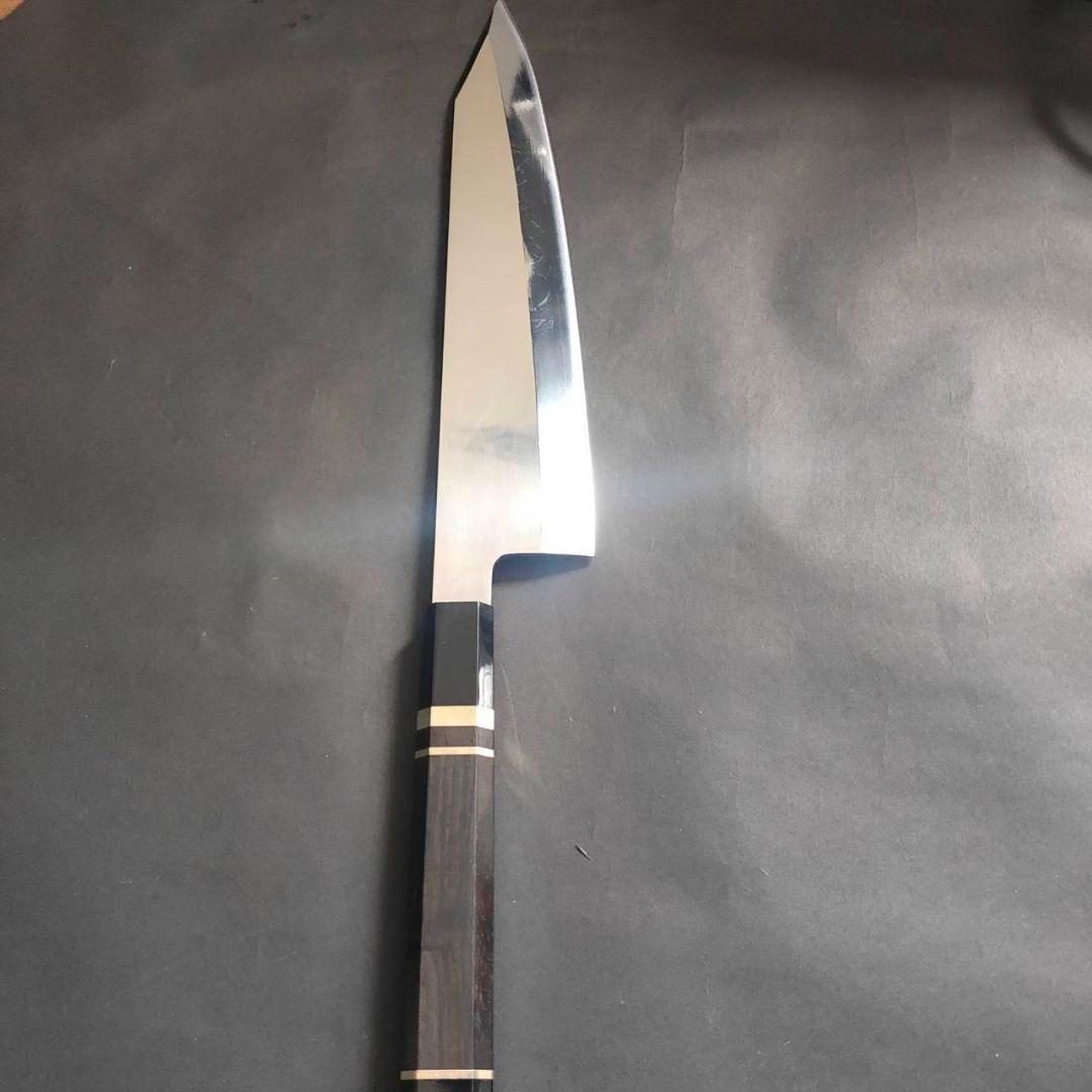 k*0様 ウルトラ鏡面銀三本焼 刀型切付包丁285mm 黒檀銀巻柄 柳刃包丁