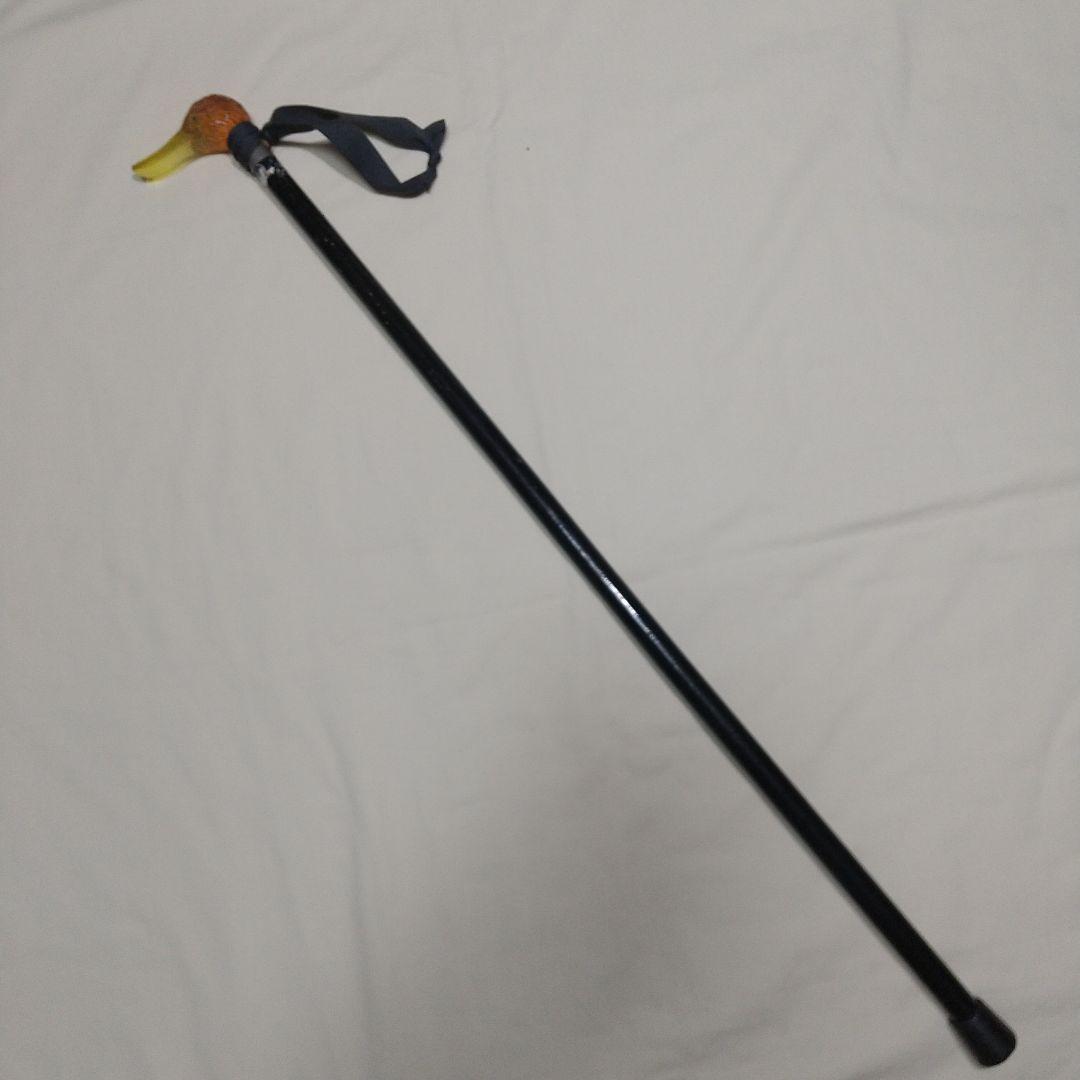 ステッキ 杖 アヒル カモ 鳥 黒 木製ステッキ ブラック 介護用杖 昭和レトロ