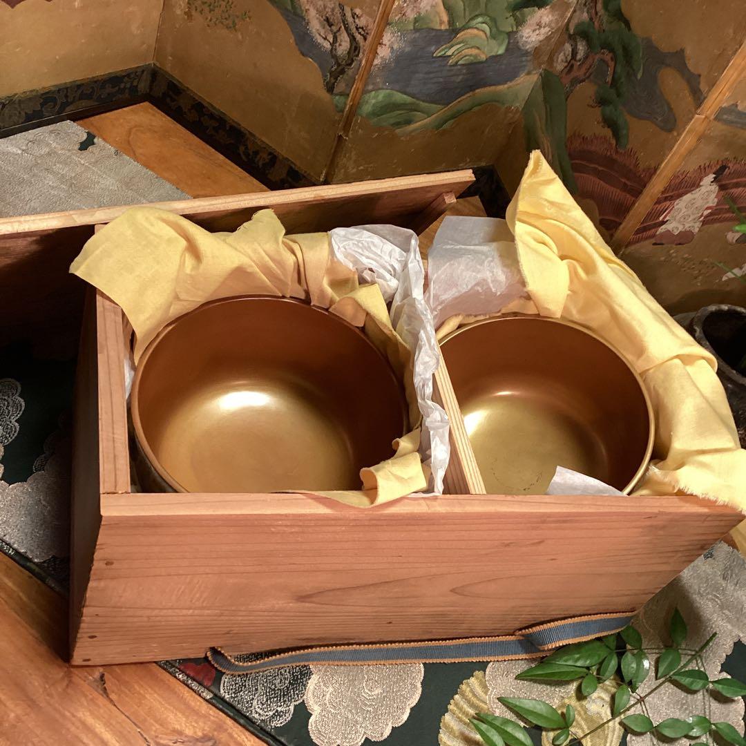 Ａ913 木製輪島塗　枝垂桜蒔絵　時代物　盃洗　1対　（合わせ箱付）