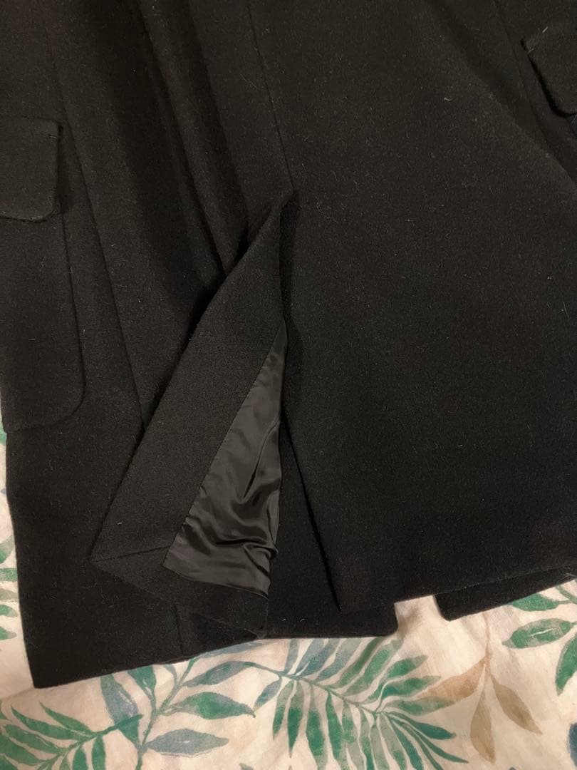 Theor セオリーロングコートウール100% フード付ブラックジップアップ