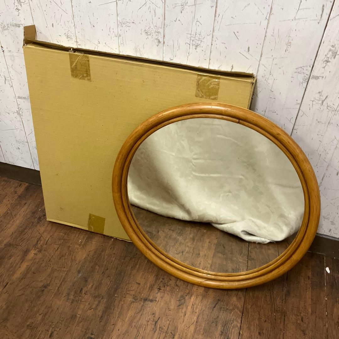 ■A-壁 昭和レトロ ニチハン 木製 丸型鏡 ラウンドミラー ウォールミラー