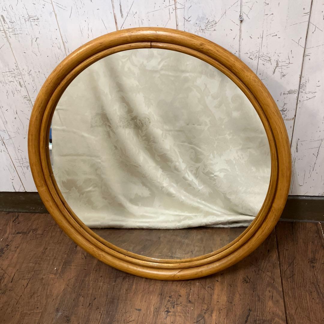 ■A-壁 昭和レトロ ニチハン 木製 丸型鏡 ラウンドミラー ウォールミラー