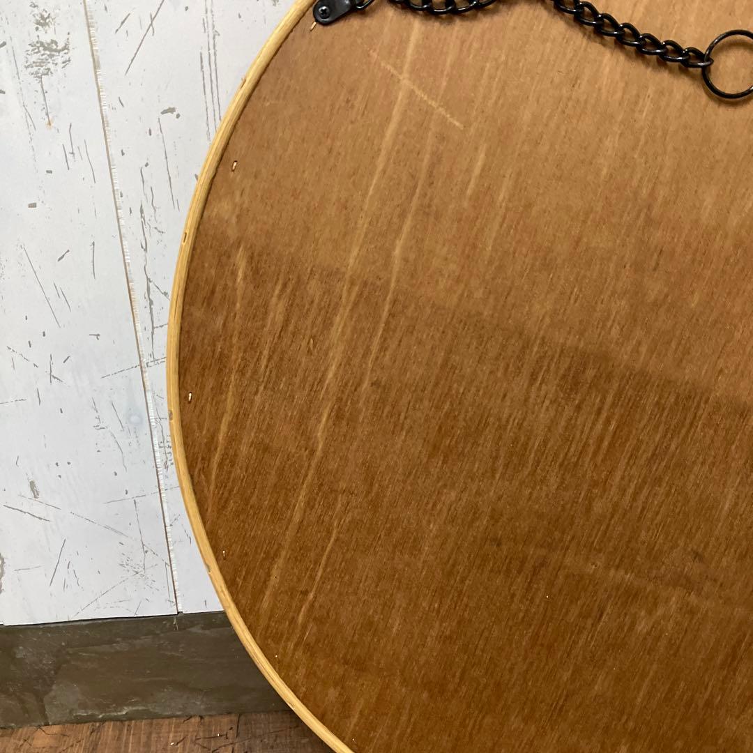■A-壁 昭和レトロ ニチハン 木製 丸型鏡 ラウンドミラー ウォールミラー