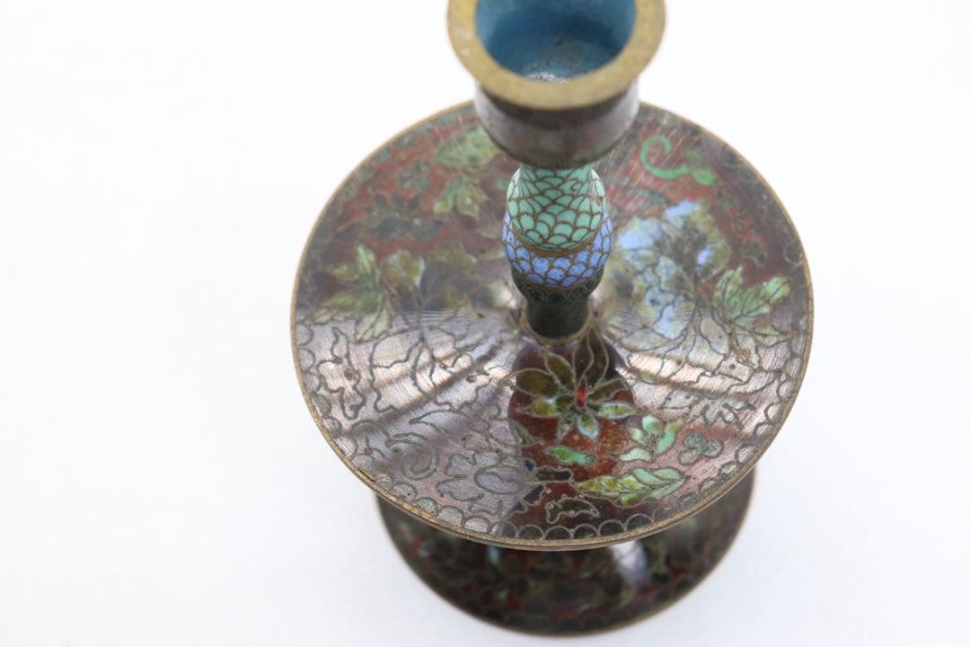 中国　七宝焼　燭台　送料込み251015