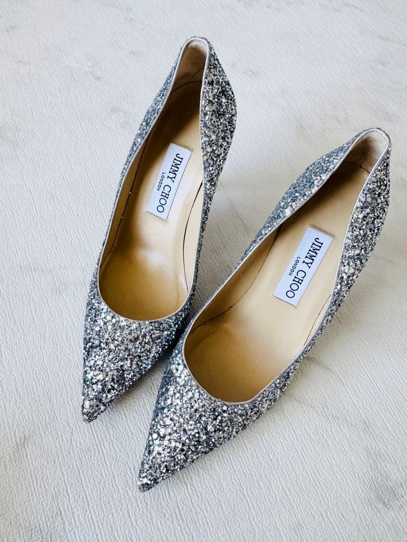 ゆ*ん様 Jimmy Choo シルバー グリッターハイヒール