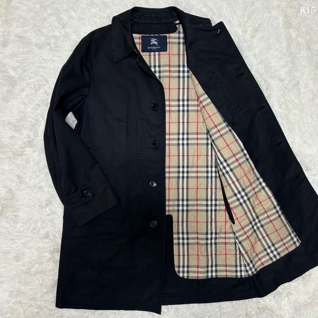 【美品/LL】バーバリー ロンドン ステンカラーコート アウター 黒 ライナー付