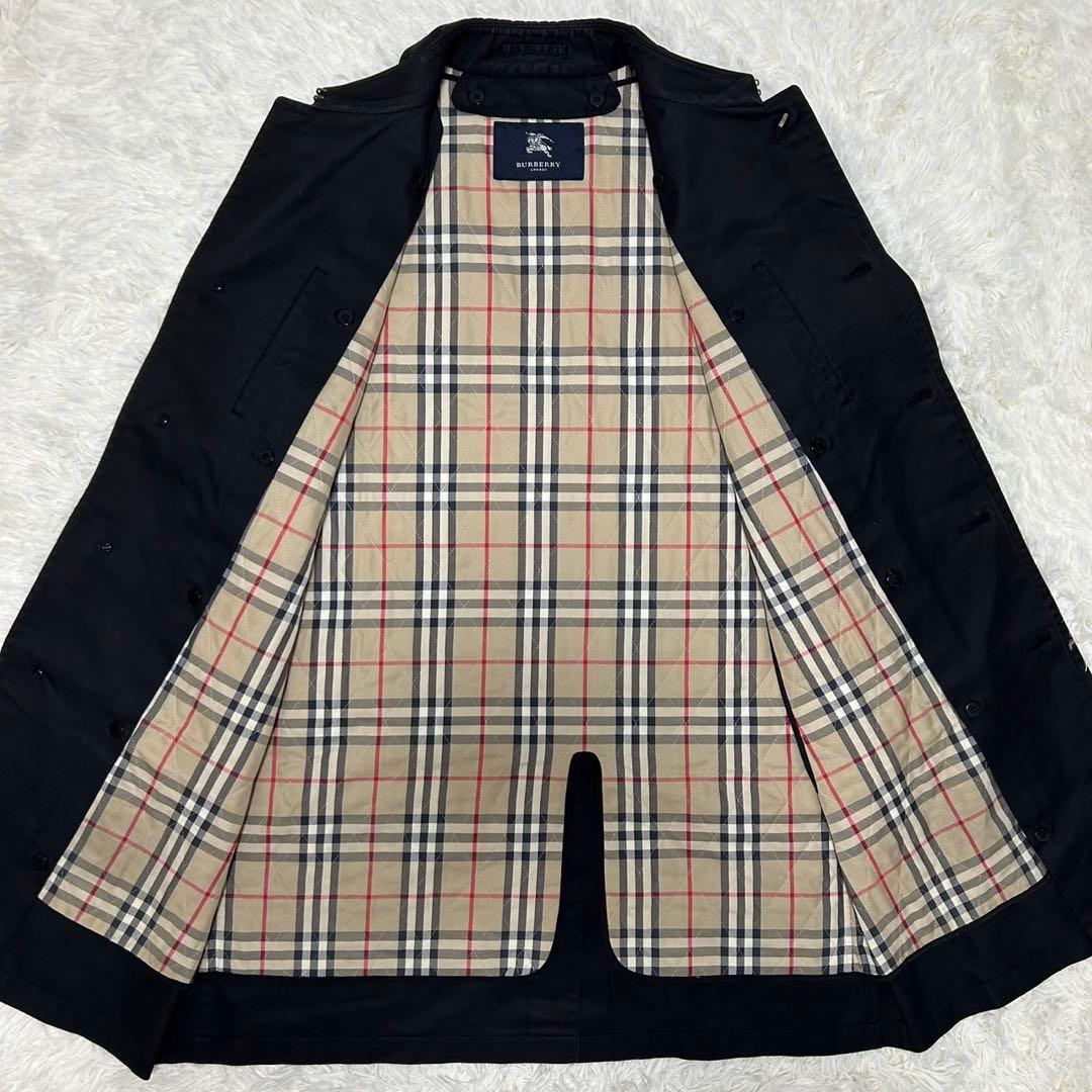 【美品/LL】バーバリー ロンドン ステンカラーコート アウター 黒 ライナー付