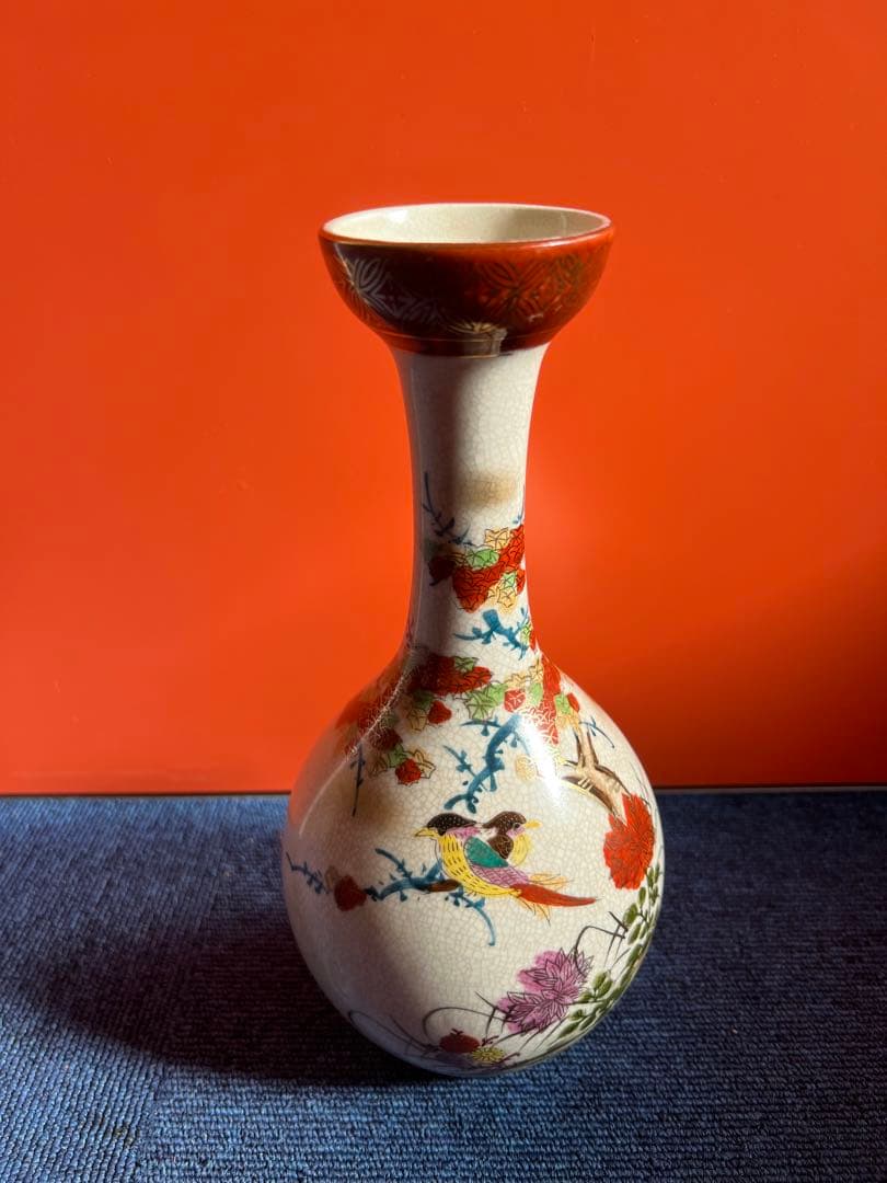 1257  薩摩焼　花鳥文　花瓶　時代物