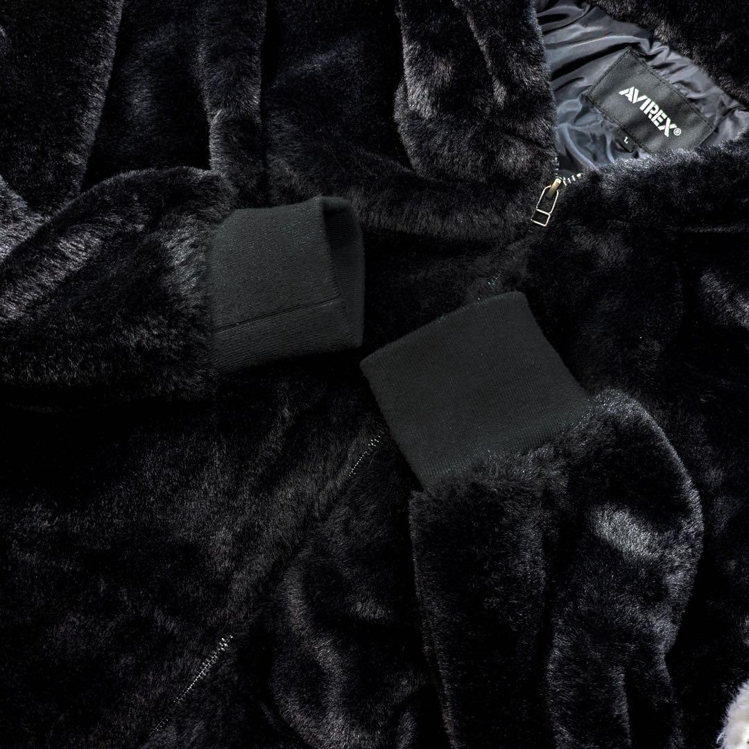 AVIREX エコファー ジップアップブルゾン ブラック L ユニセックス