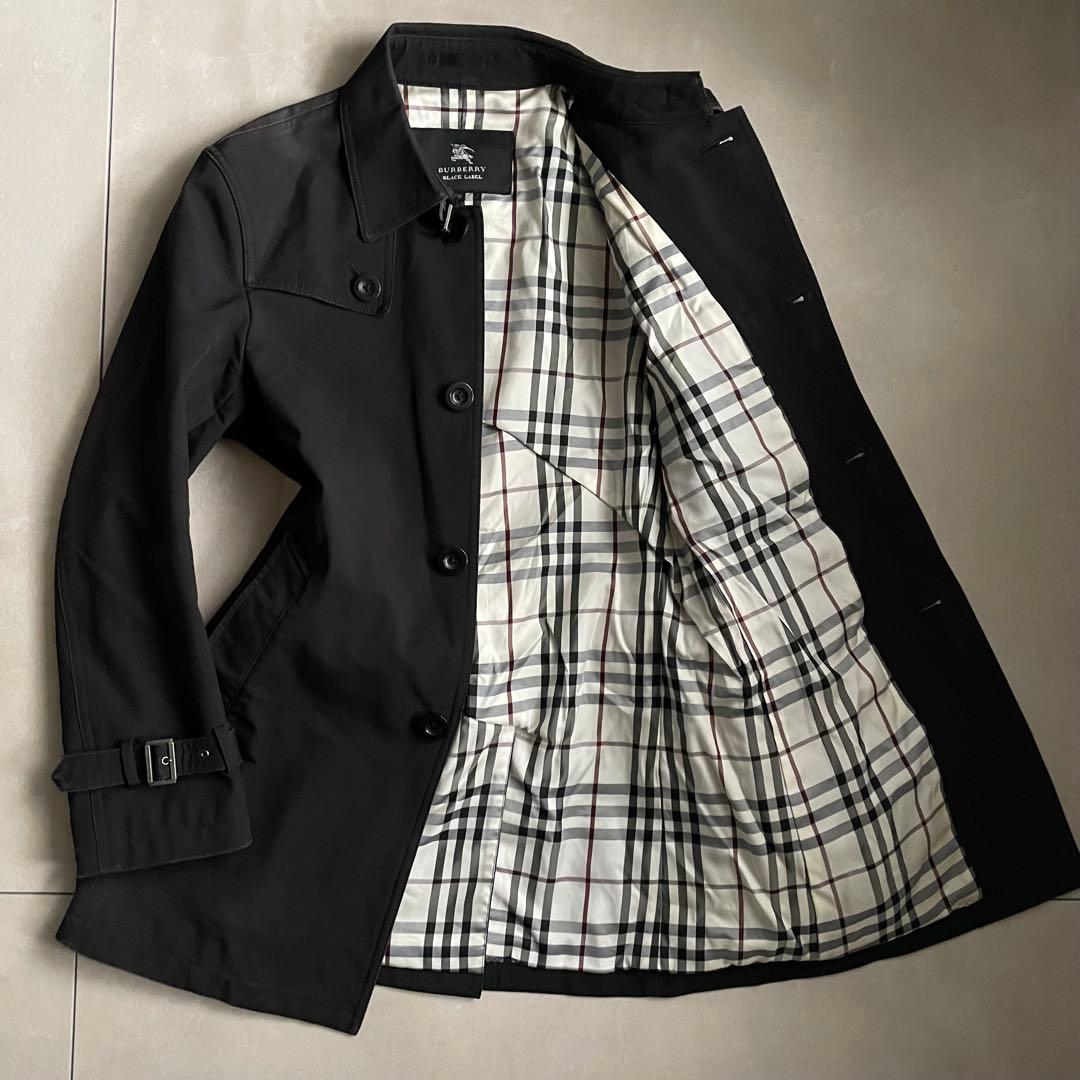バーバリーブラックレーベル コットン ステンカラー コート ノバチェック 黒