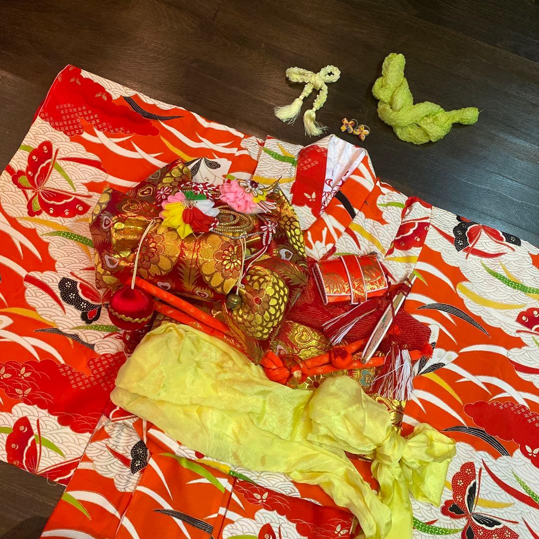 アンティーク 大正ロマン 七五三 七歳 着物 作り帯 小物一式 フルセット 蝶々