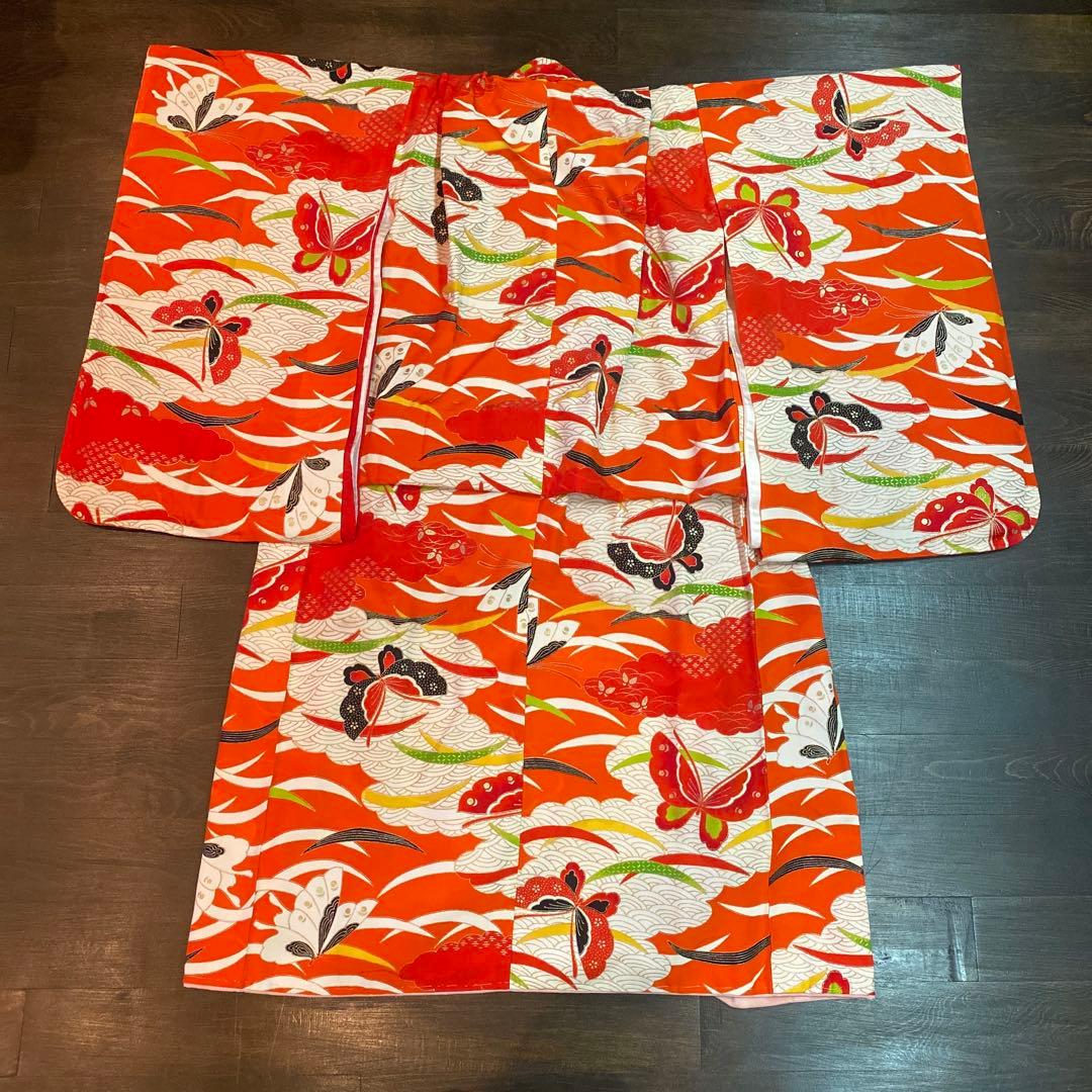 アンティーク 大正ロマン 七五三 七歳 着物 作り帯 小物一式 フルセット 蝶々