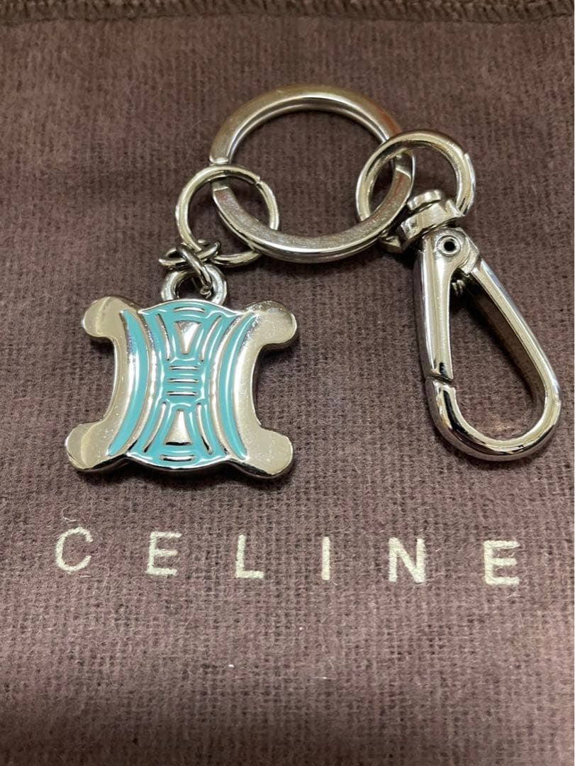 CELINE セリーヌ キーホルダー マカダム チャーム ブルー