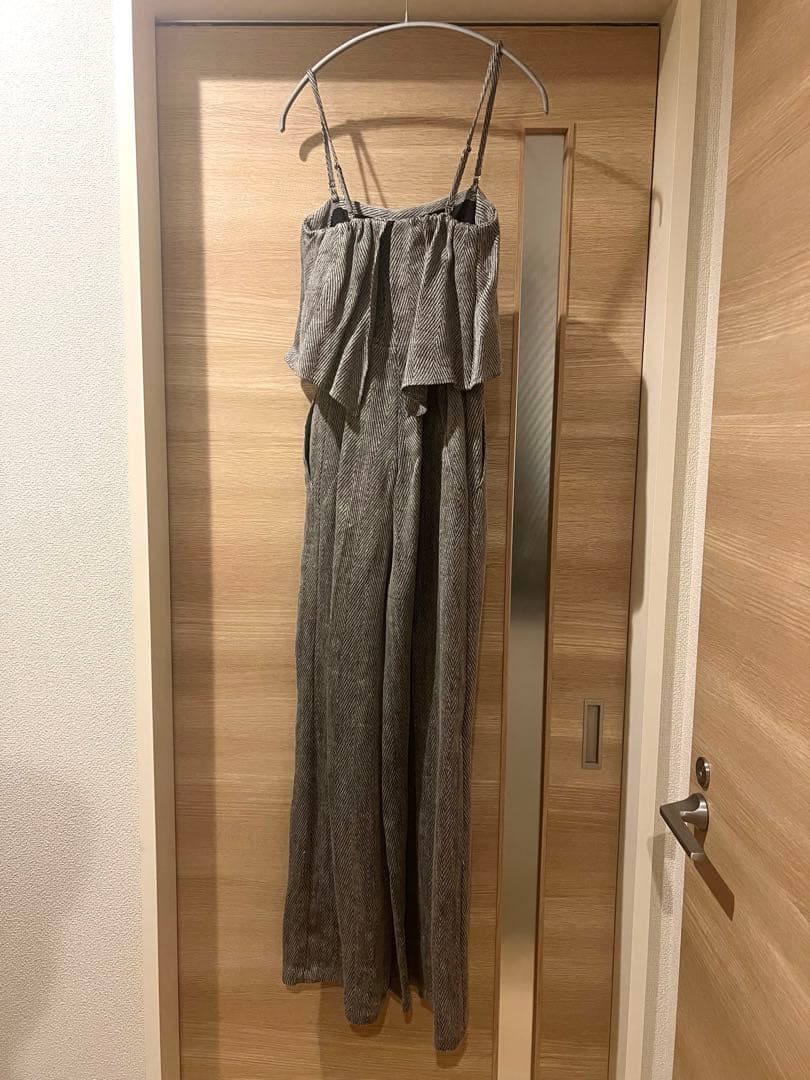 【新品未使用】anuans ヘリンボーンリネンベアワイドオールインワン グレー