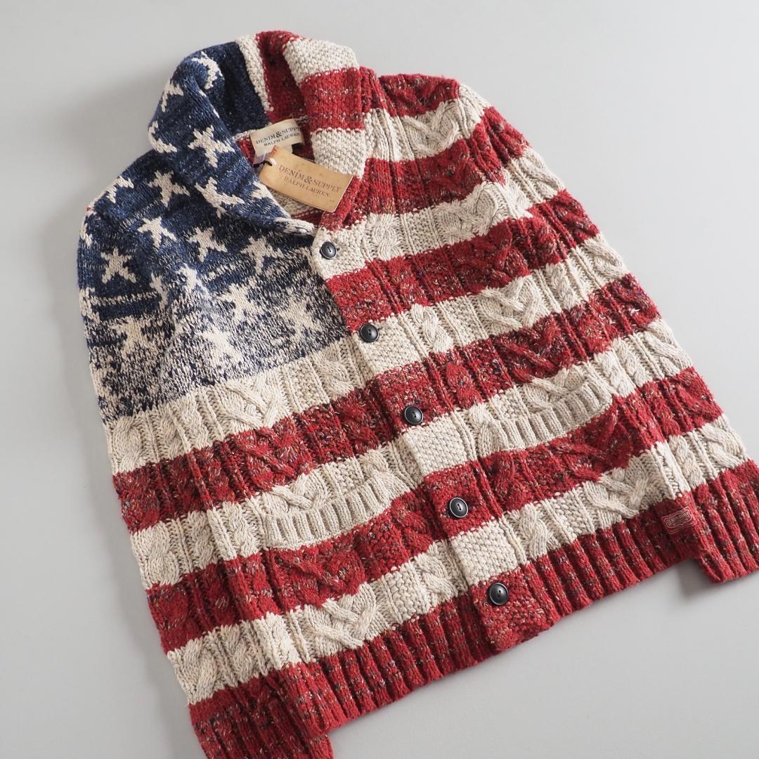 ラルフローレン　新品タグ付き　カーディガン　ショールカラー　星条旗柄