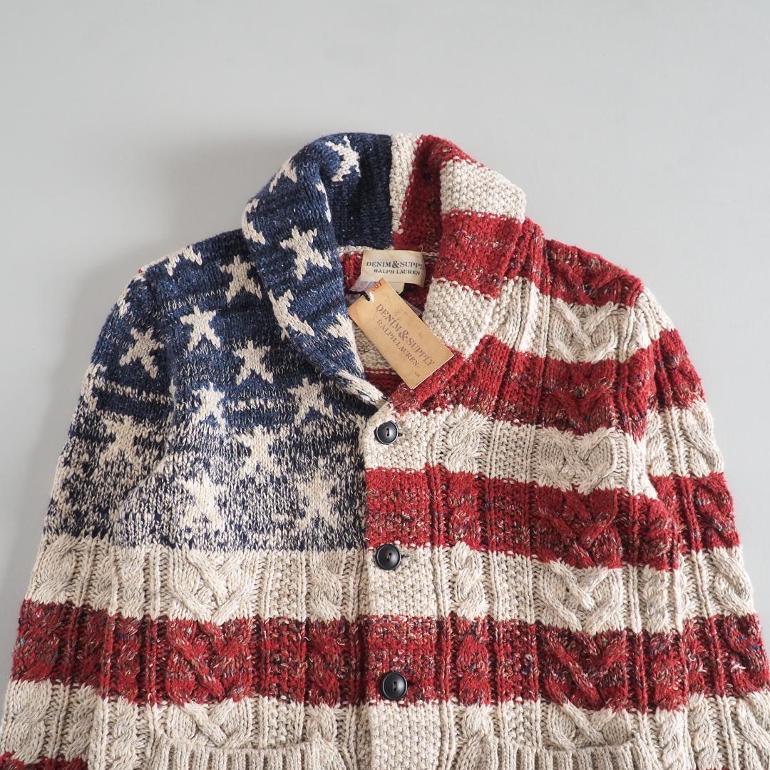 ラルフローレン　新品タグ付き　カーディガン　ショールカラー　星条旗柄