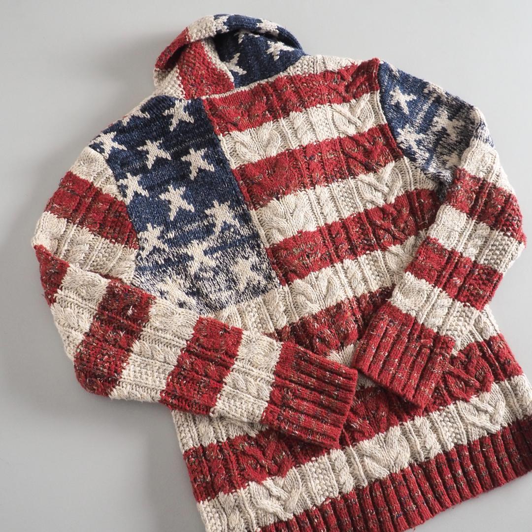 ラルフローレン　新品タグ付き　カーディガン　ショールカラー　星条旗柄