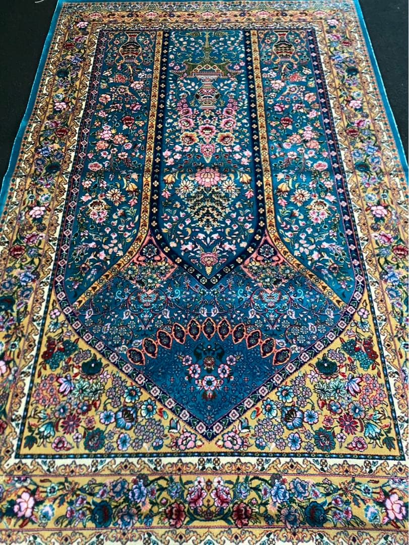 最高級作 ペルシャ絨毯 イラン クム産　シルク100% 手織り289万ノット　青