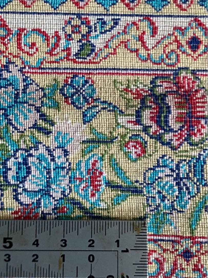 最高級作 ペルシャ絨毯 イラン クム産　シルク100% 手織り289万ノット　青