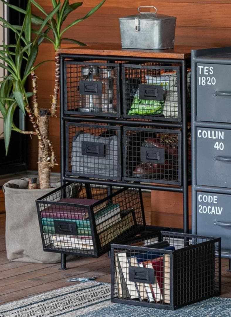 メッシュ スチール チェスト/インダストリアル 収納棚 メッシュラック ガレージ