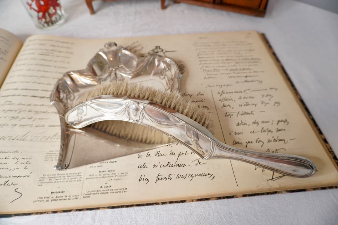 フランス アンティーク シルバープレート ダストパン ブラシ セット